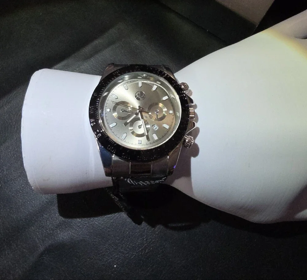 Men's Silver And Black AJs Brand Stainless Steel Watch
